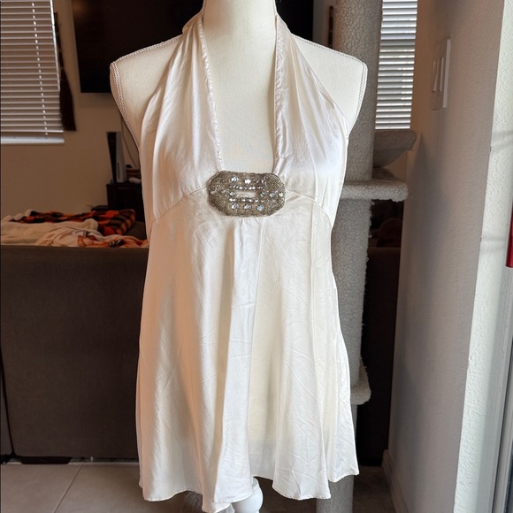 Victoria's Secret Tops - Victoria's Secret Silk White Halter Tank Top